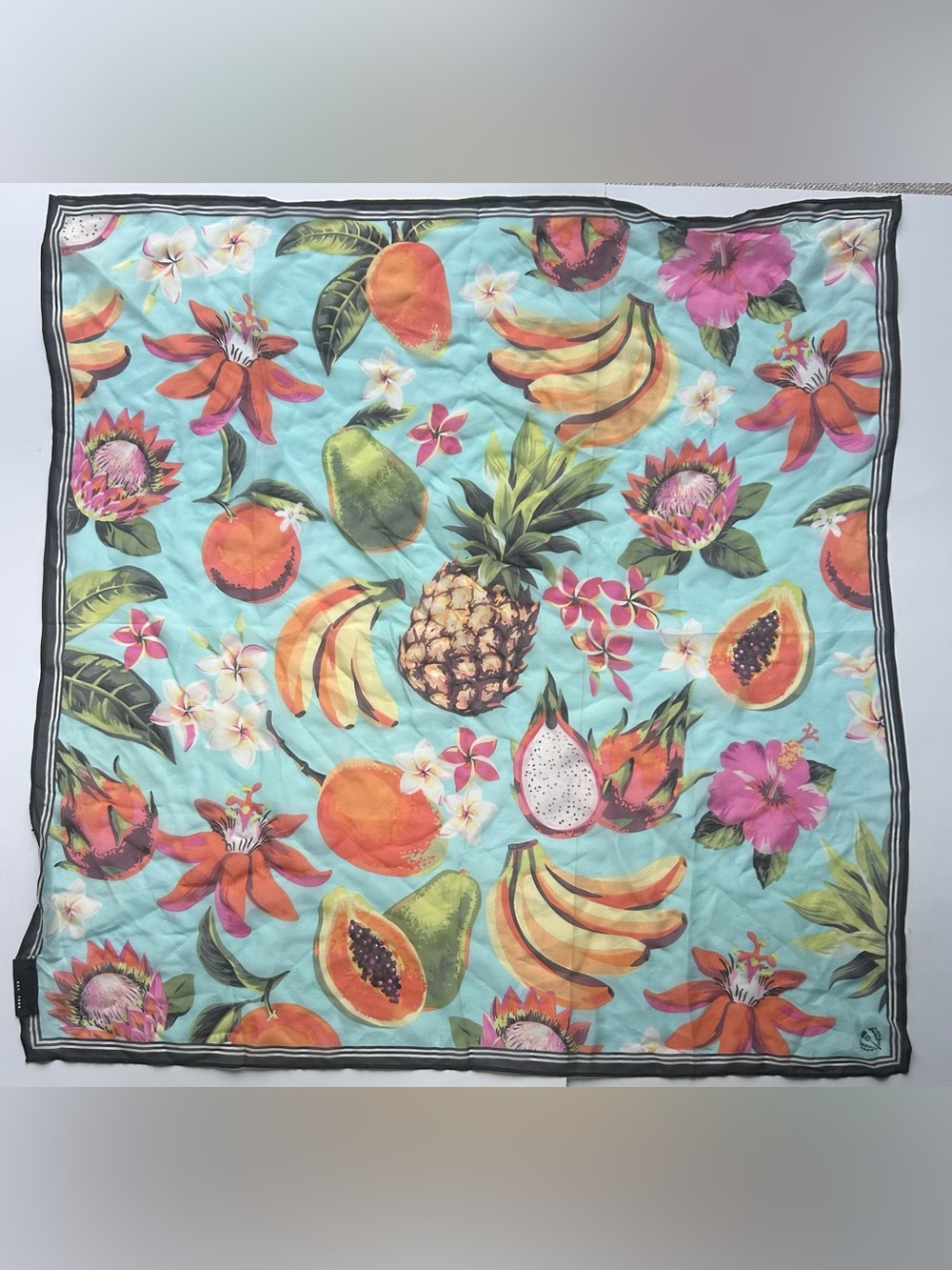 FRAS The Scarf Company Tropical Fruit Floral Scarf Wrap Shawl Aqua Multicolor
